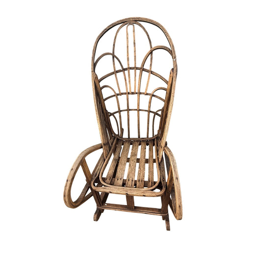 Vintage Adirondack Handcrafted Rattan Rocking Chair With Curved Design