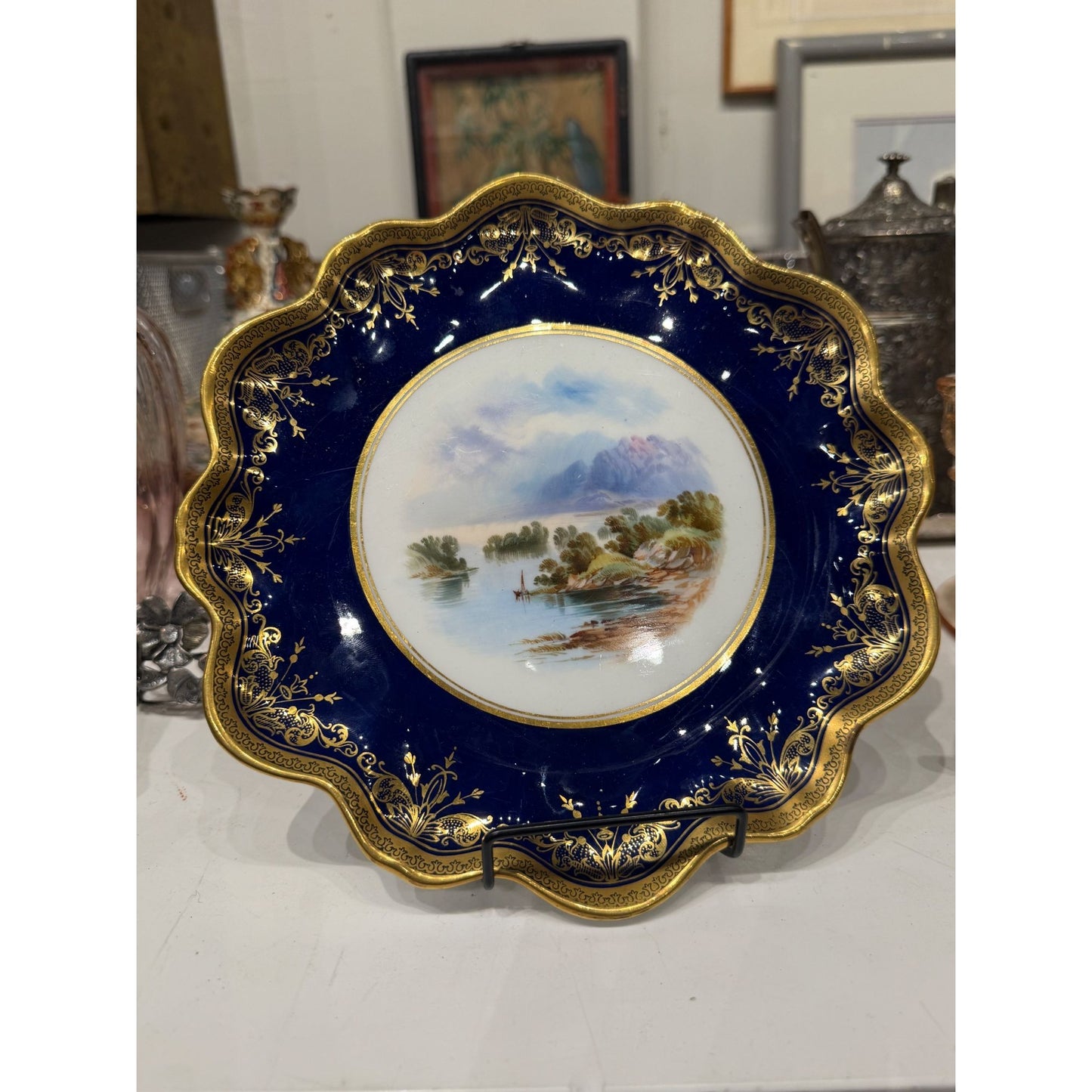 Aynsley Vintage Cobalt Blue & Gold Scalloped Edge Plate, c. late 1800's