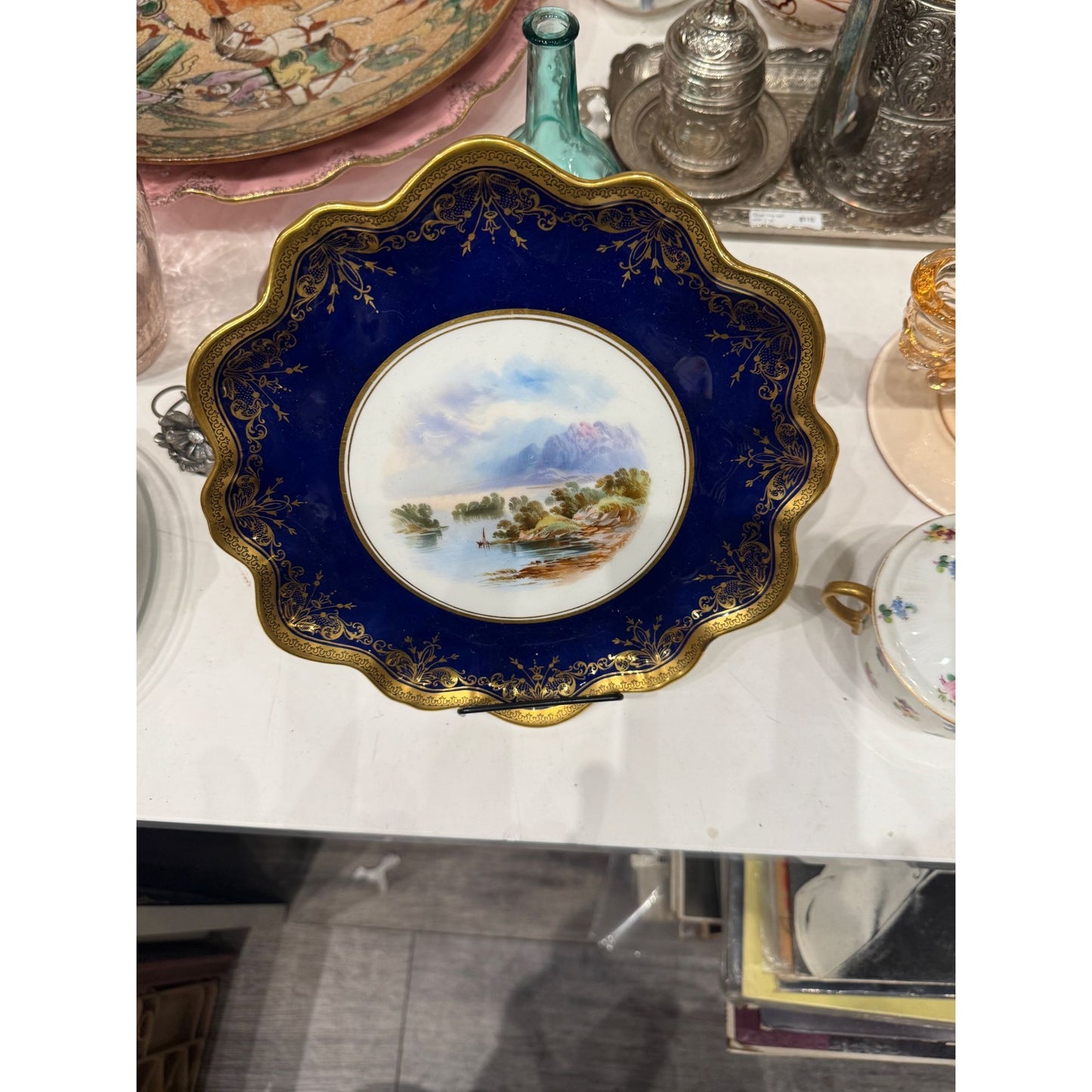 Aynsley Vintage Cobalt Blue & Gold Scalloped Edge Plate, c. late 1800's