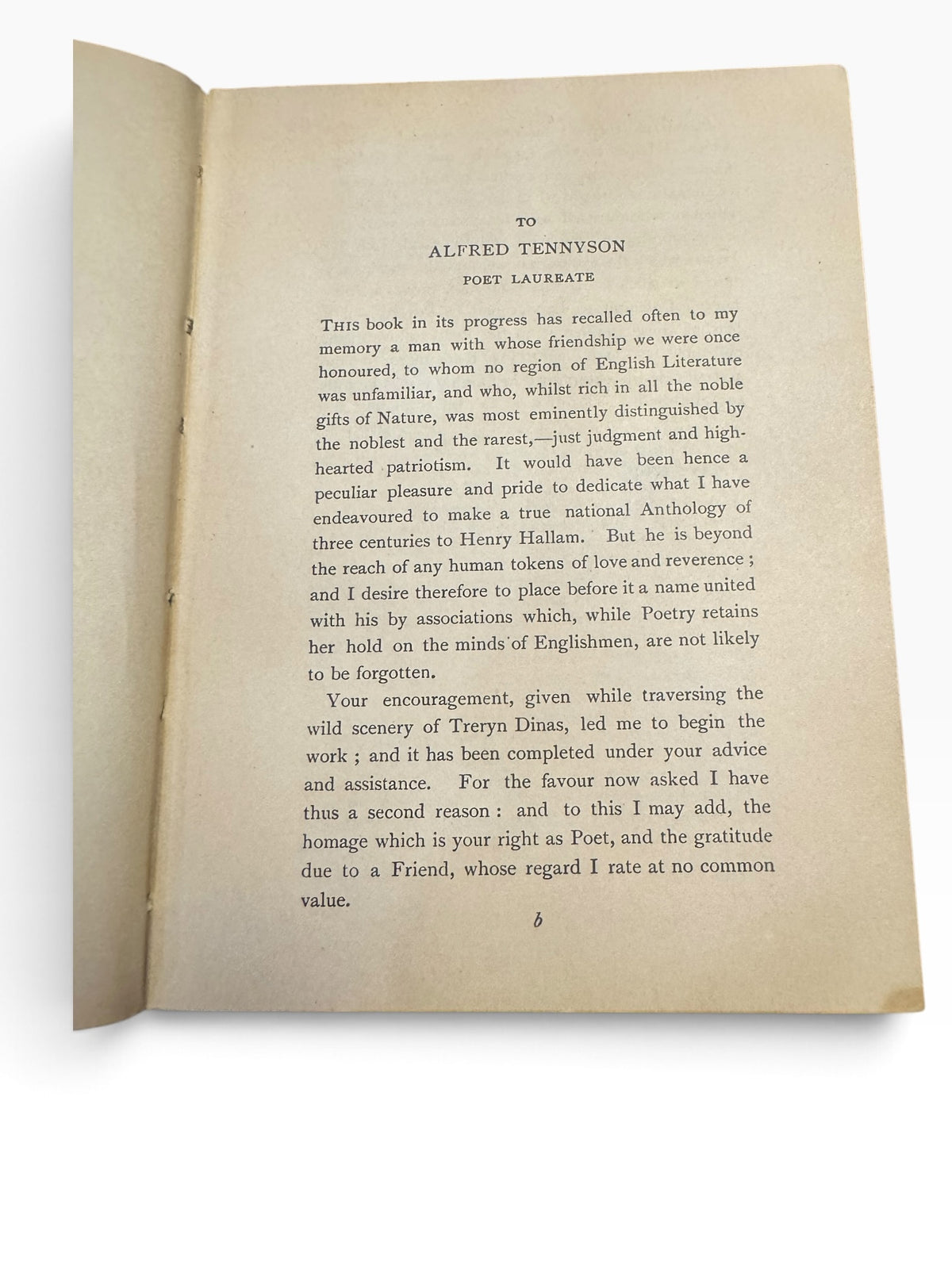 Dedication page to Alfred Tennyson in the 1911 edition of The Golden Treasury by Francis T. Palgrave