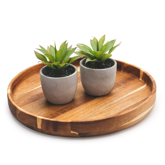 ROUND SERVING TRAY | WOOD OTTOMAN TRAY - 15.75" wide