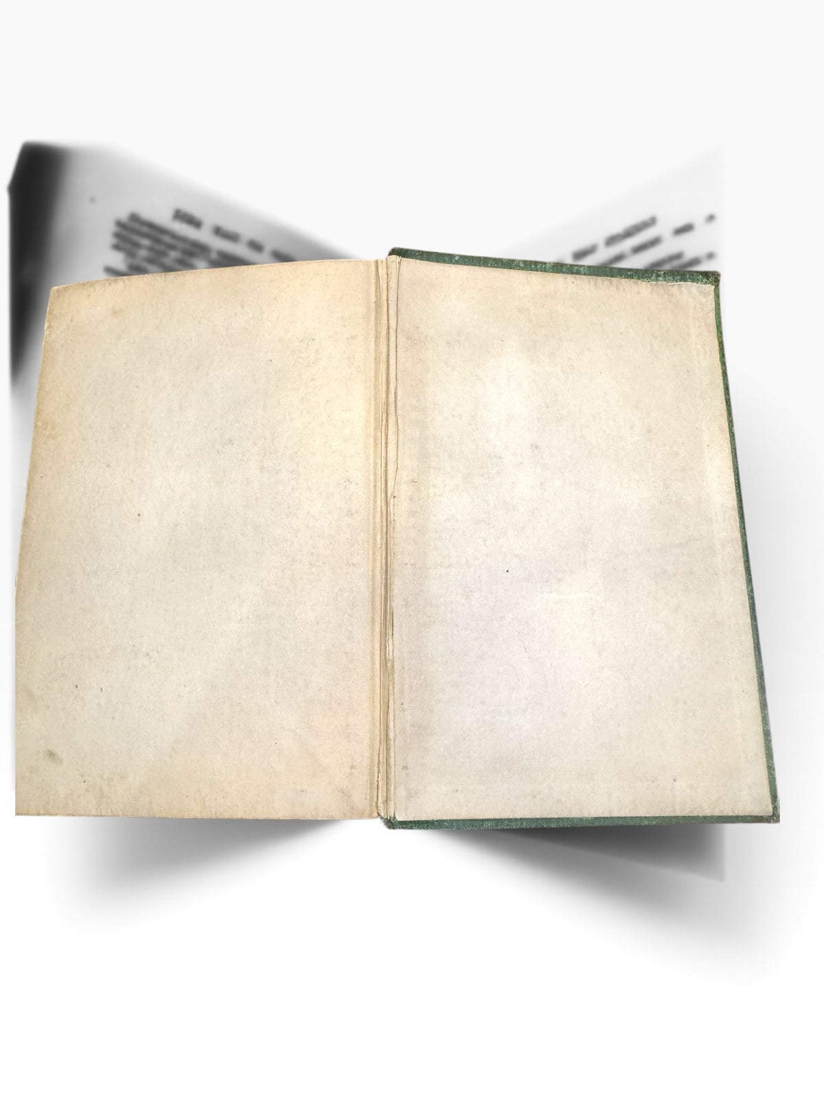 Open endpapers of the 1920 first edition of The Man of the Forest by Zane Grey showing age-toned paper and green cloth.