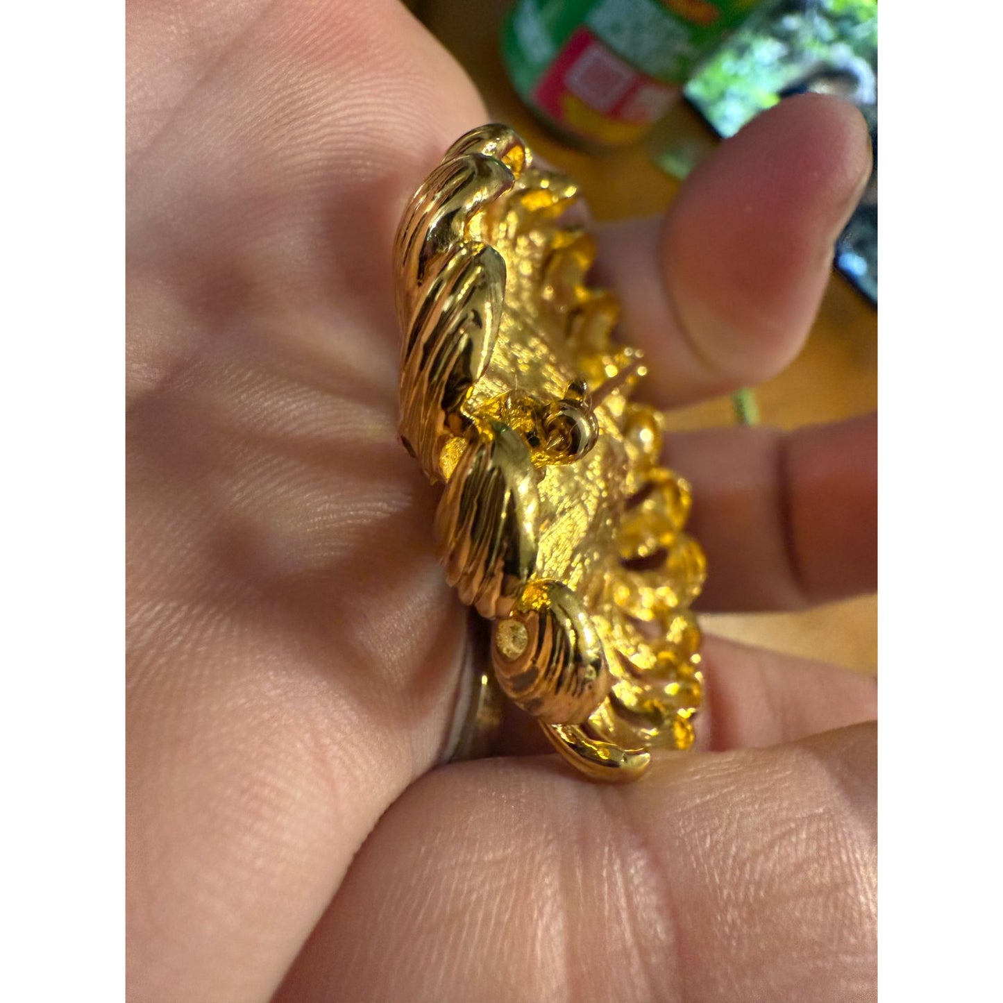 Vintage Gold-Toned Floral Brooch With Purple & Pink Rhinestones Oval Center