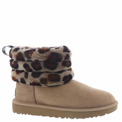 UGG Womens Fluff Mini Quilted Boo Leopard Print 8M