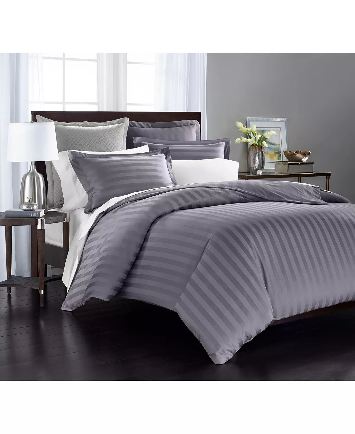 Charter Club Damask Collection Thin Stripe Supima Cotton 550 Thread Count 3 Pc. Comforter Set, Full/Queen