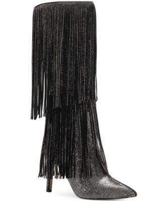 INC International Concepts Ishani Fringe Boots Black Bling 5.5M