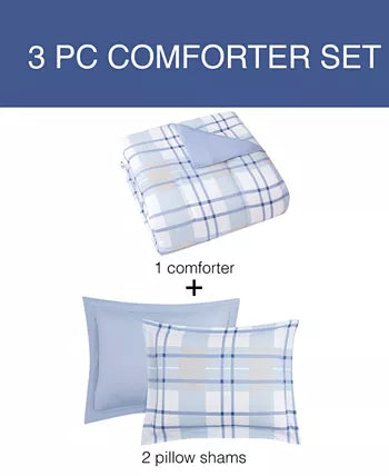 Pem America - Aaron 3-Pc. Reversible Plaid Full/Queen Comforter Set