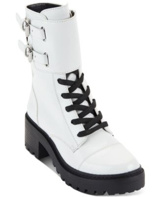 DKNY Womens Bart Lace-Up Buckled B White
