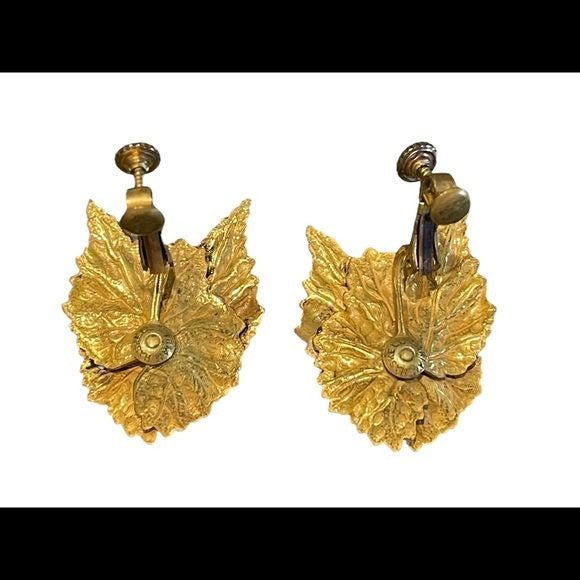 Miriam Haskell Gold Gilded Vintage Leaf Earrings
