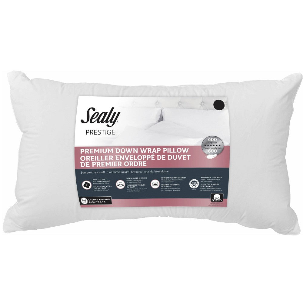 Sealy Premium Down Wrap Pillow, Standard/Queen