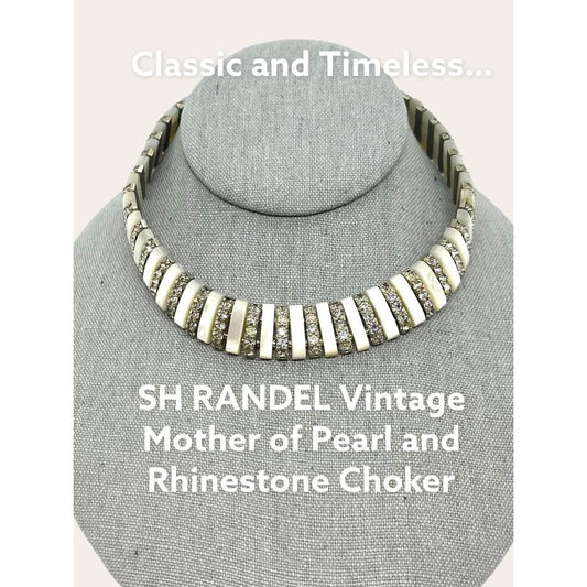 Vintage Esha RANDEL Mother Of Pearl And Rhinestone Choker