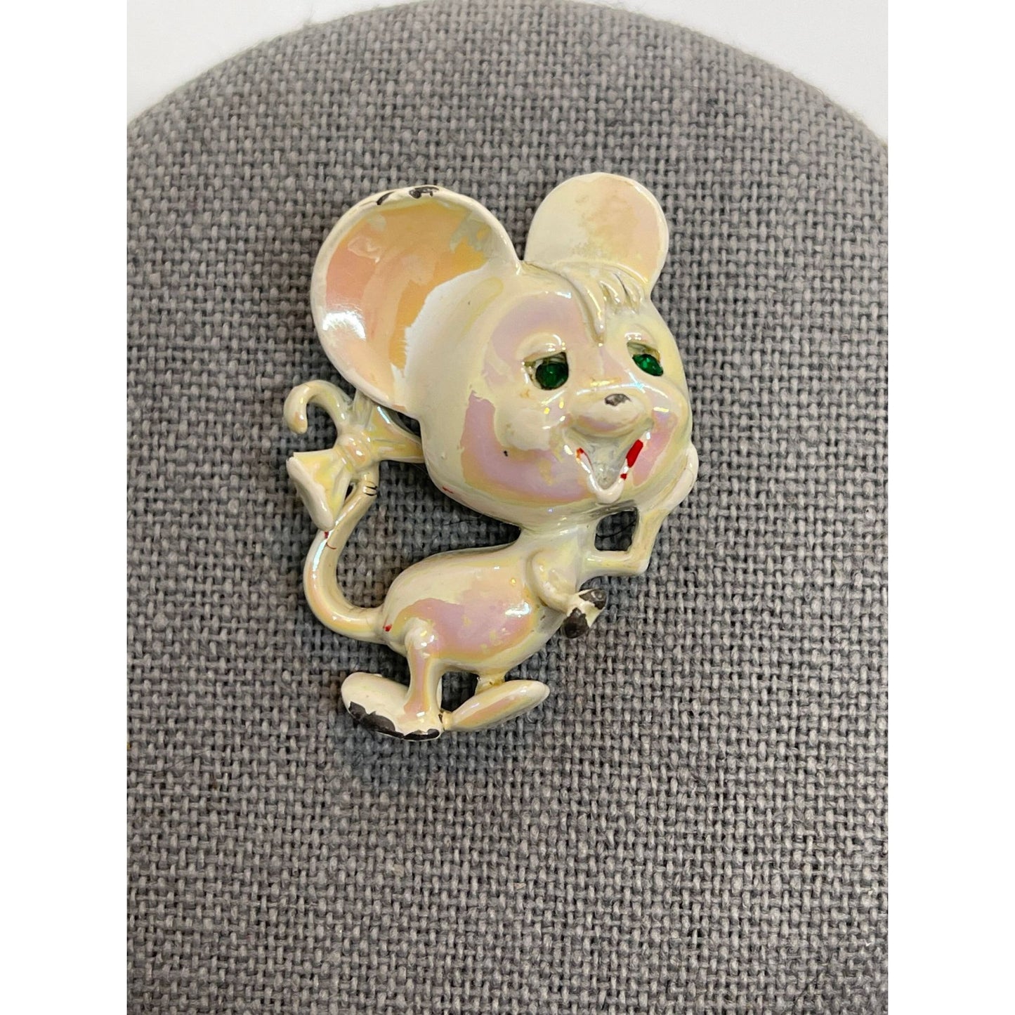 Vintage Cute White Mouse Pin Brooch
