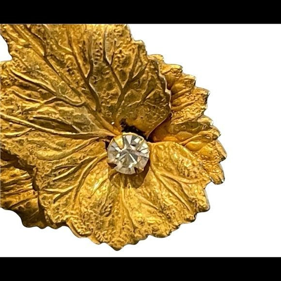 Miriam Haskell Gold Gilded Vintage Leaf Earrings