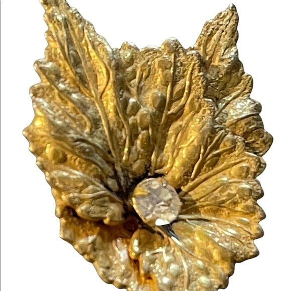 Miriam Haskell Gold Gilded Vintage Leaf Earrings