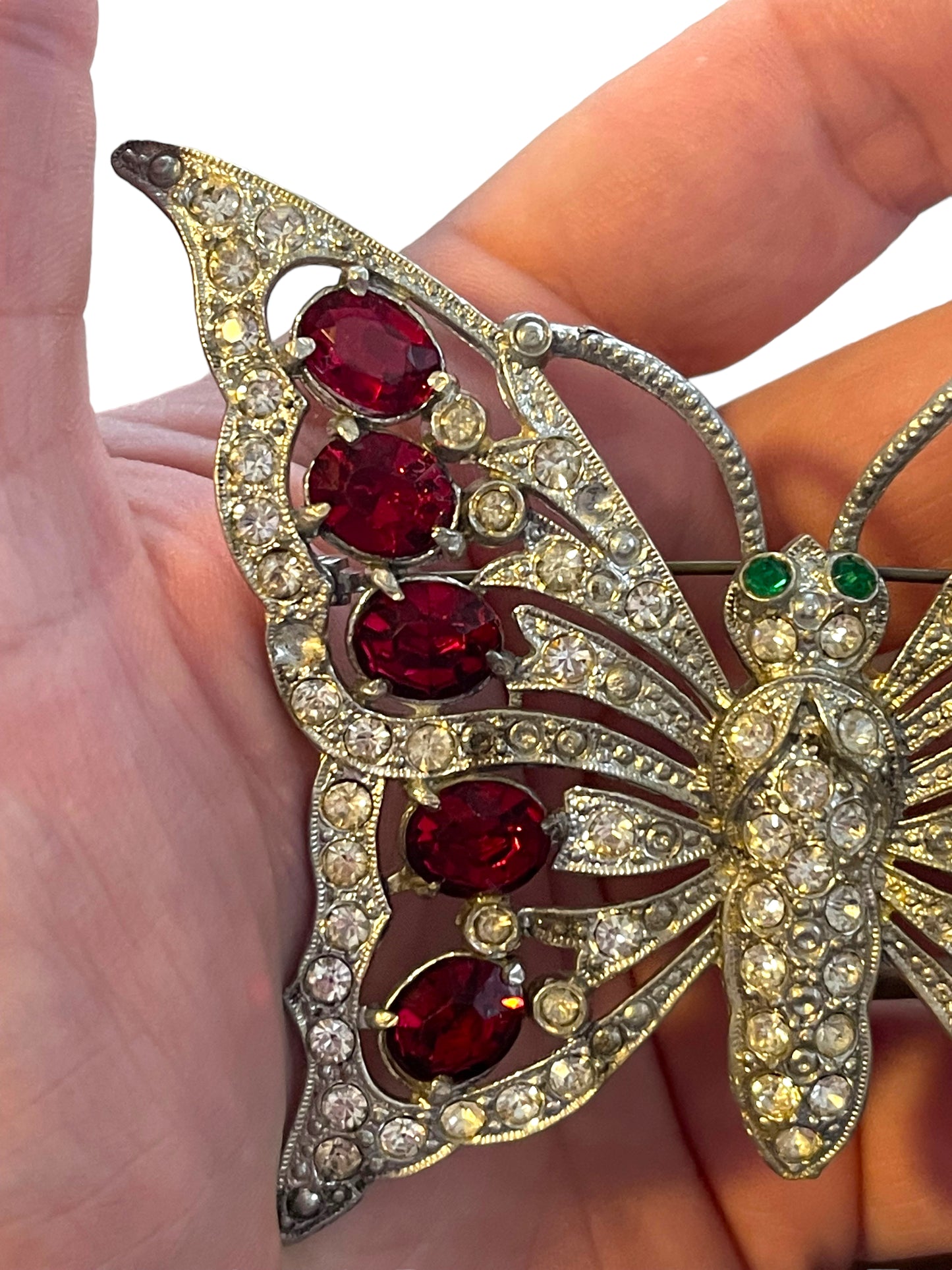 STARET Xtra-Large Butterfly Rhinestone Brooch - Vintage 1930's