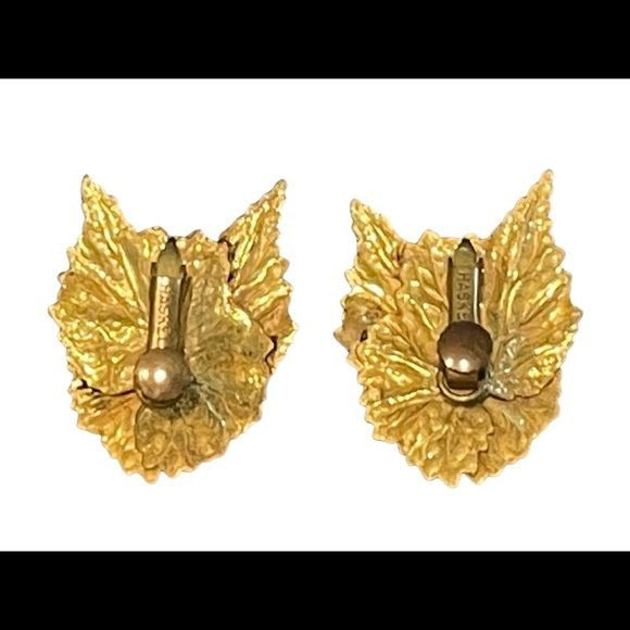 Miriam Haskell Gold Gilded Vintage Leaf Earrings
