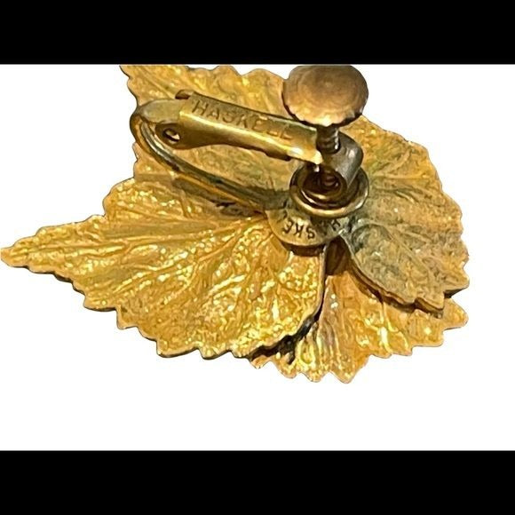 Miriam Haskell Gold Gilded Vintage Leaf Earrings