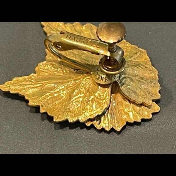 Miriam Haskell Gold Gilded Vintage Leaf Earrings