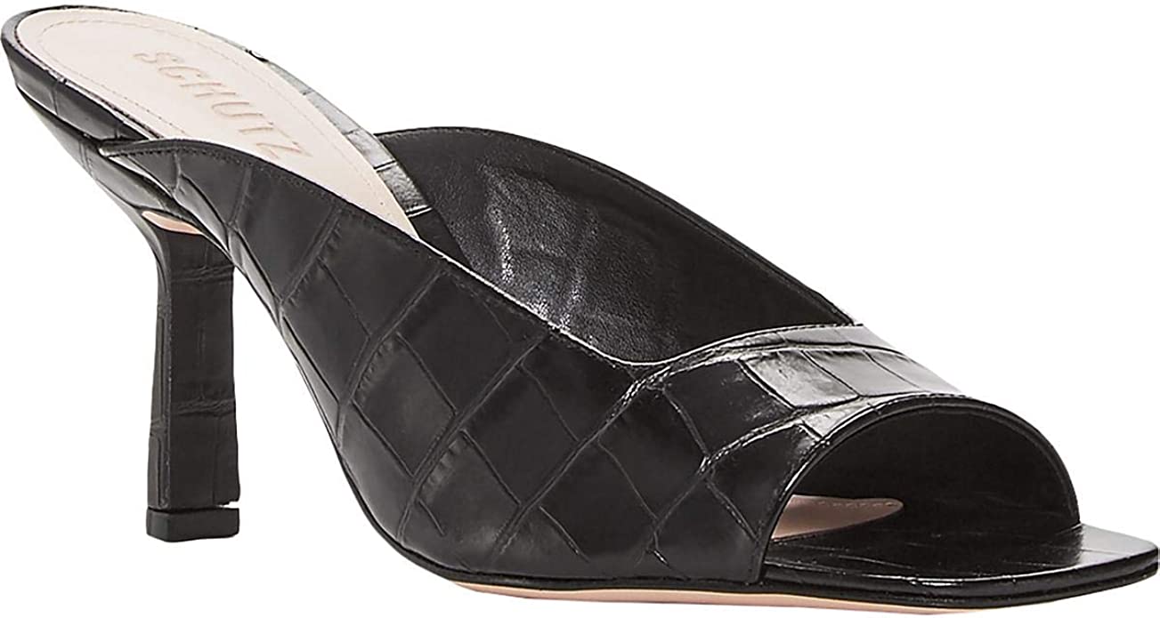 Schutz Agape Leather Slip on Heels Black SZ 6.5