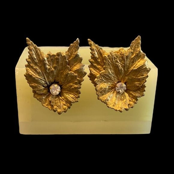 Miriam Haskell Gold Gilded Vintage Leaf Earrings
