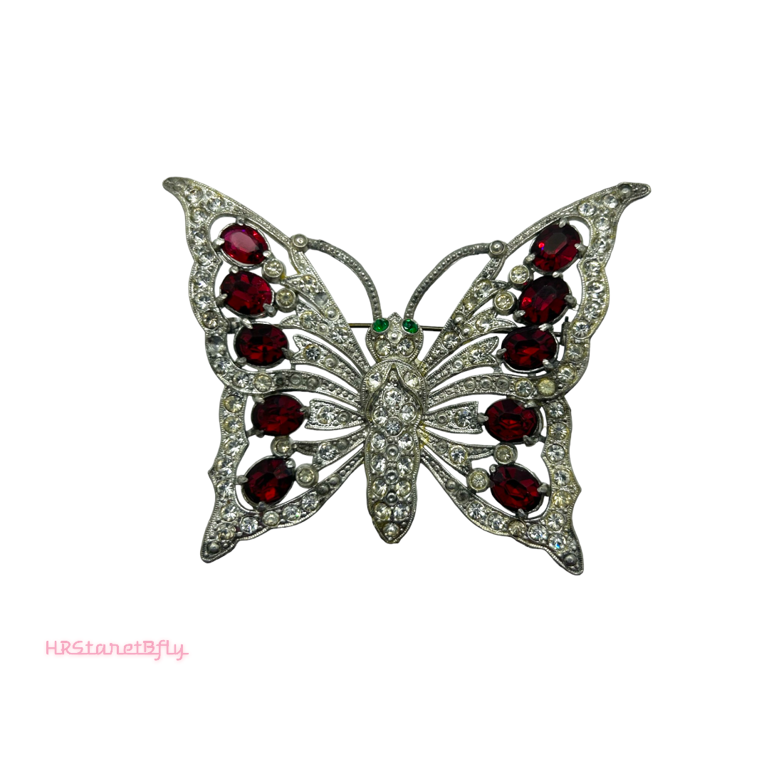 STARET Xtra-Large Butterfly Rhinestone Brooch - Vintage 1930's