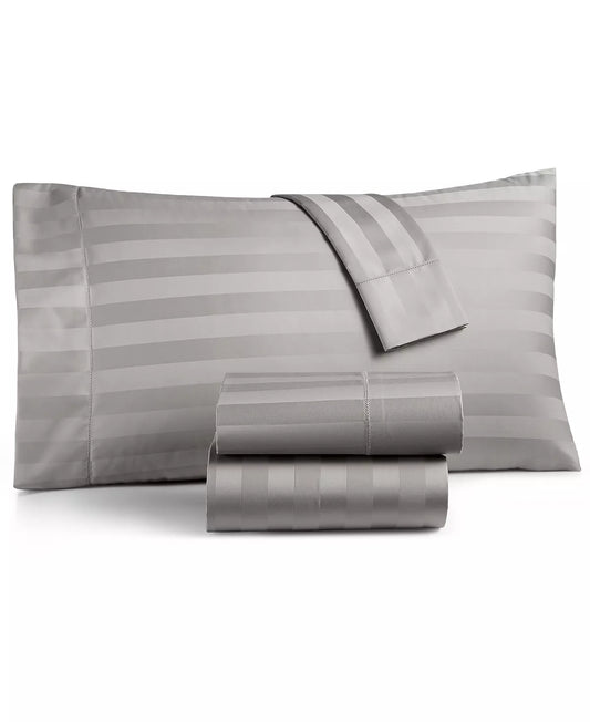 CHARTER CLUB DAMASK 1.5" Stripe Extra Deep Pocket 550 Thread Count 100% Cotton 4-Pc. Sheet Set - Queen - Smoke