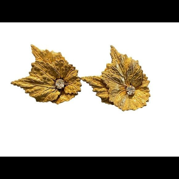 Miriam Haskell Gold Gilded Vintage Leaf Earrings