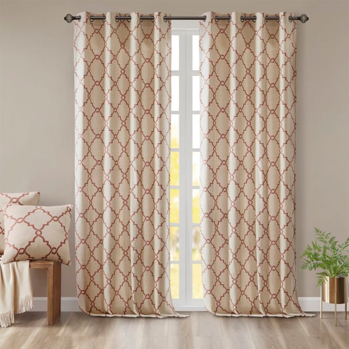 Madison Park Saratoga 95-Inch Grommet Top Window Curtain Panel in Beige/Spice (Single)