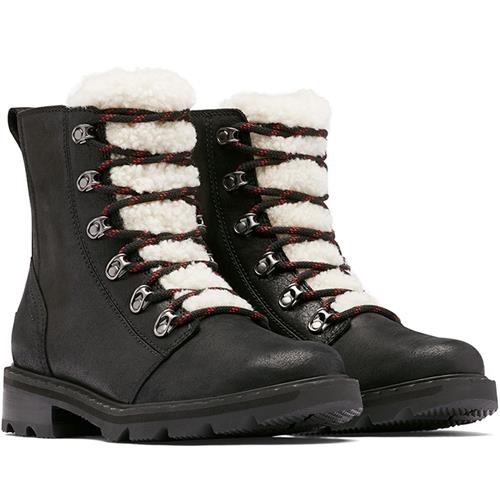 Sorel Womens Lennox Lace Cozy Lug S Black, Nocturnal Red 9M