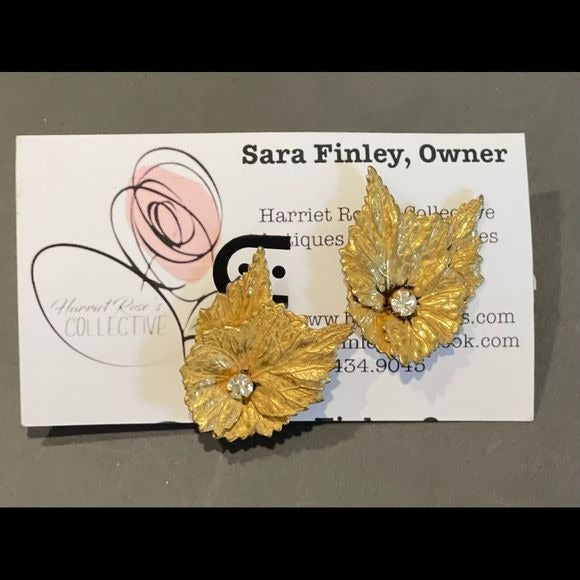 Miriam Haskell Gold Gilded Vintage Leaf Earrings