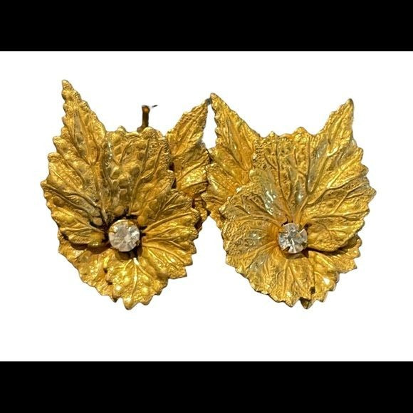 Miriam Haskell Gold Gilded Vintage Leaf Earrings