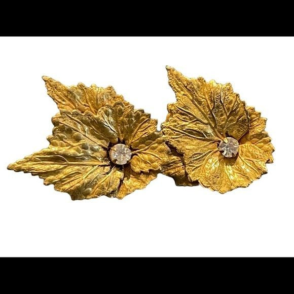 Miriam Haskell Gold Gilded Vintage Leaf Earrings