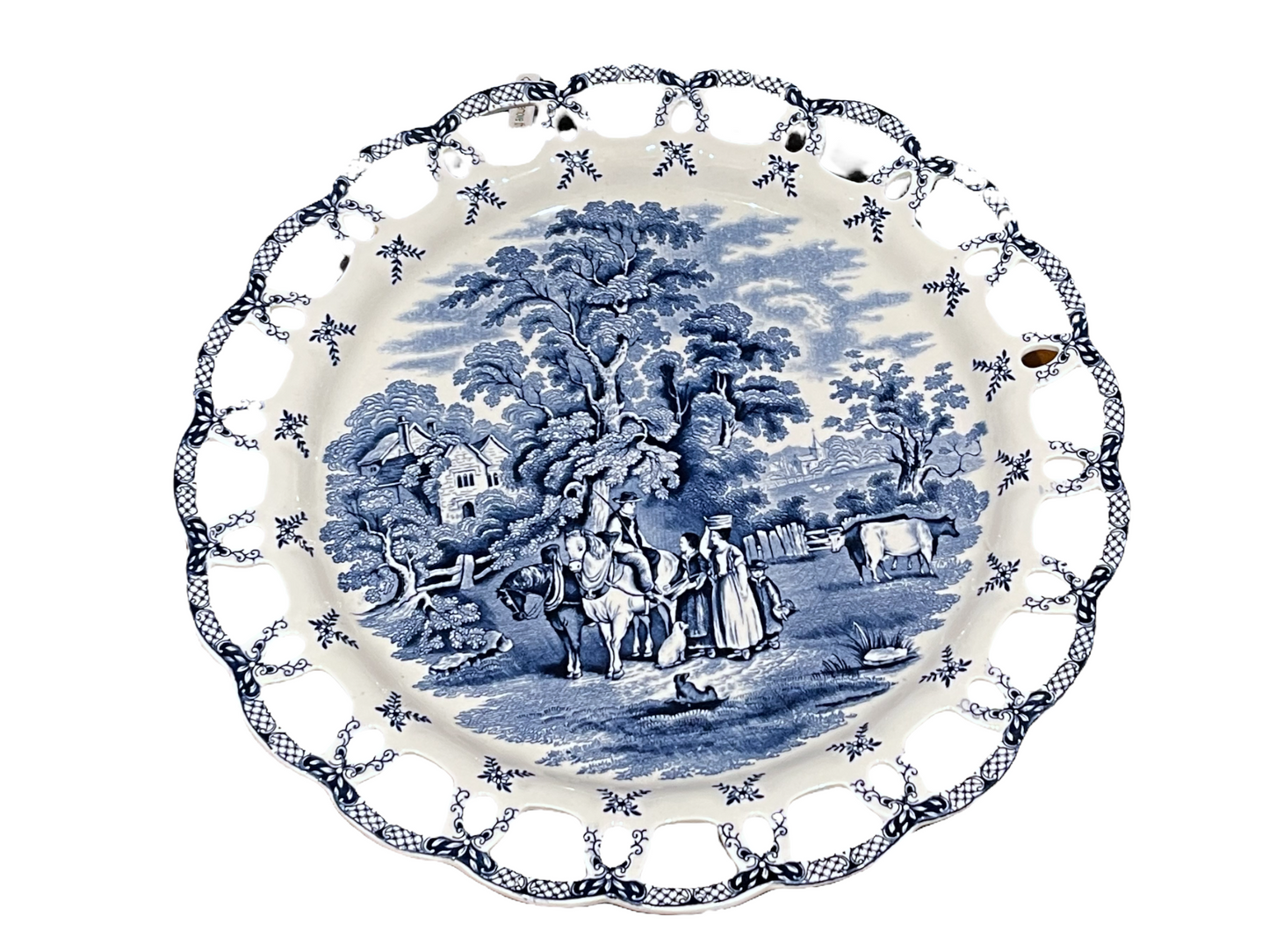 Antique Blue and White Booths “British Scenery” A8024 Pierced Dessert Plate