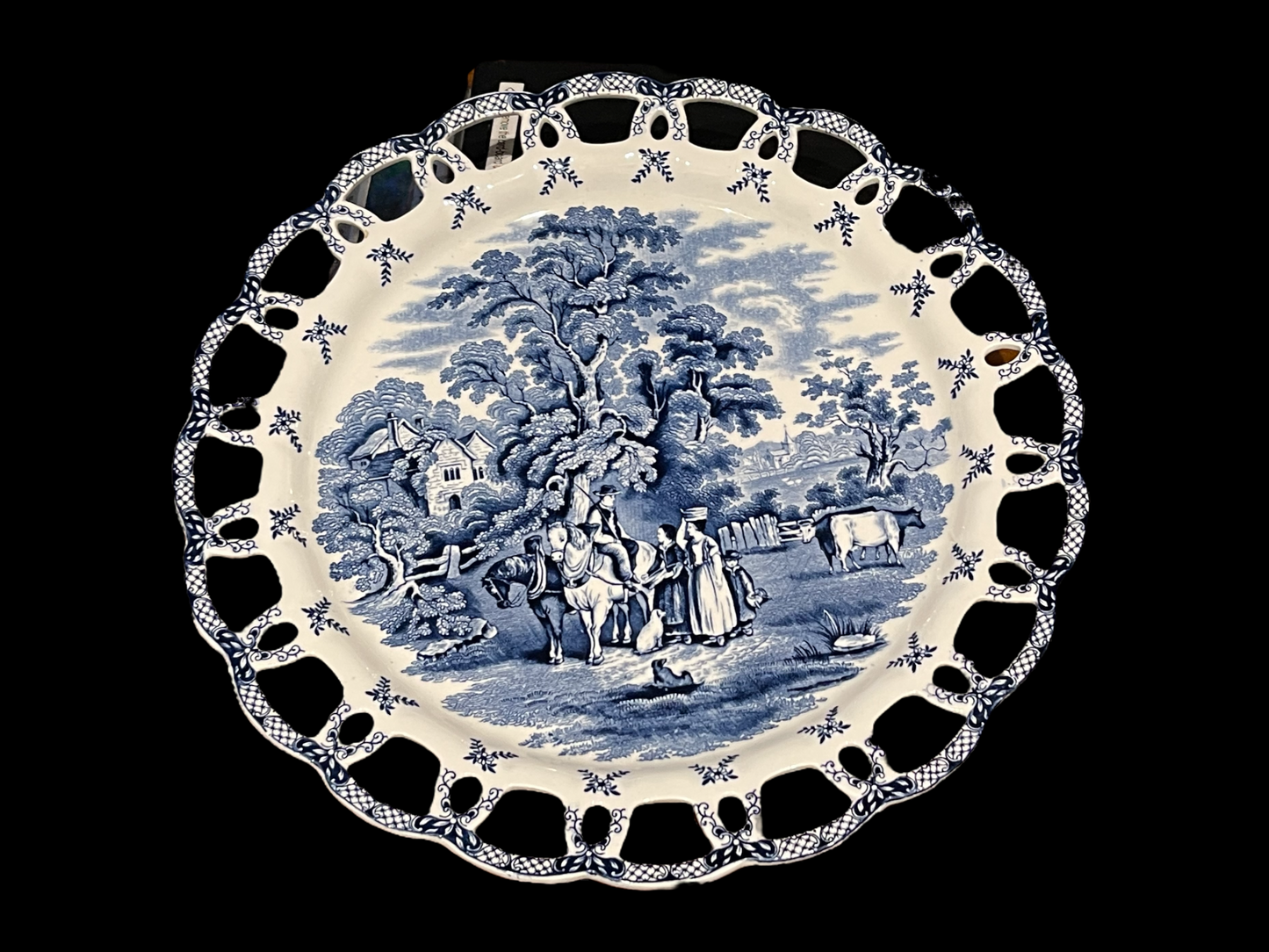 Antique Blue and White Booths “British Scenery” A8024 Pierced Dessert Plate