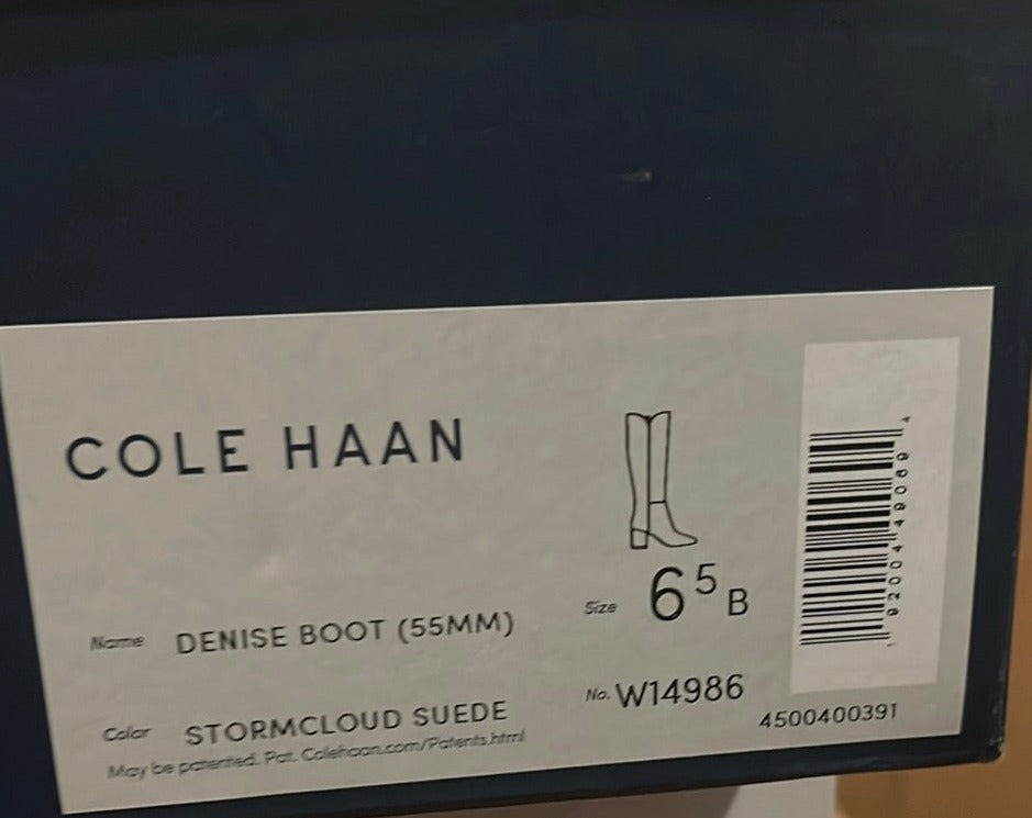 Cole Haan Denise Solid Block Heel Storm Cloud Suede Knee-High Boots - SZ 6.5