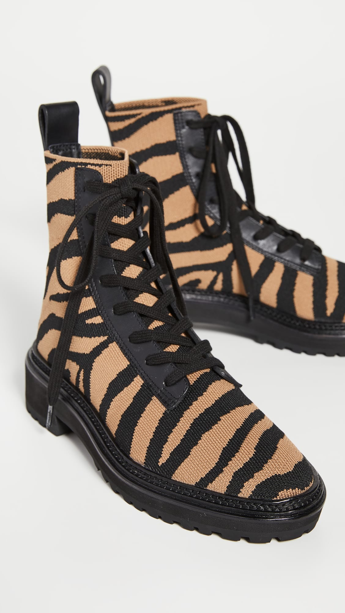 Loeffler Randall Brady Tiger Stripe Brown and Black Knit Lace-up Boots SIZE 7.5