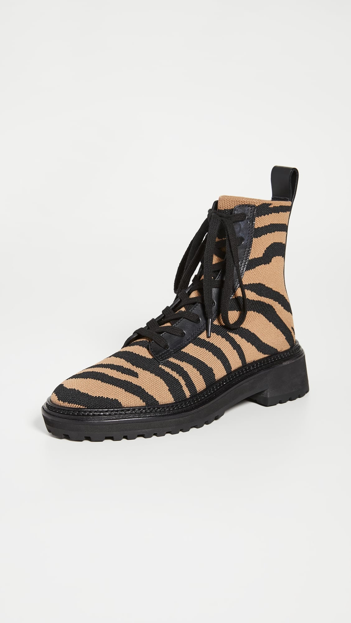 Loeffler Randall Brady Tiger Stripe Brown and Black Knit Lace-up Boots SIZE 7.5